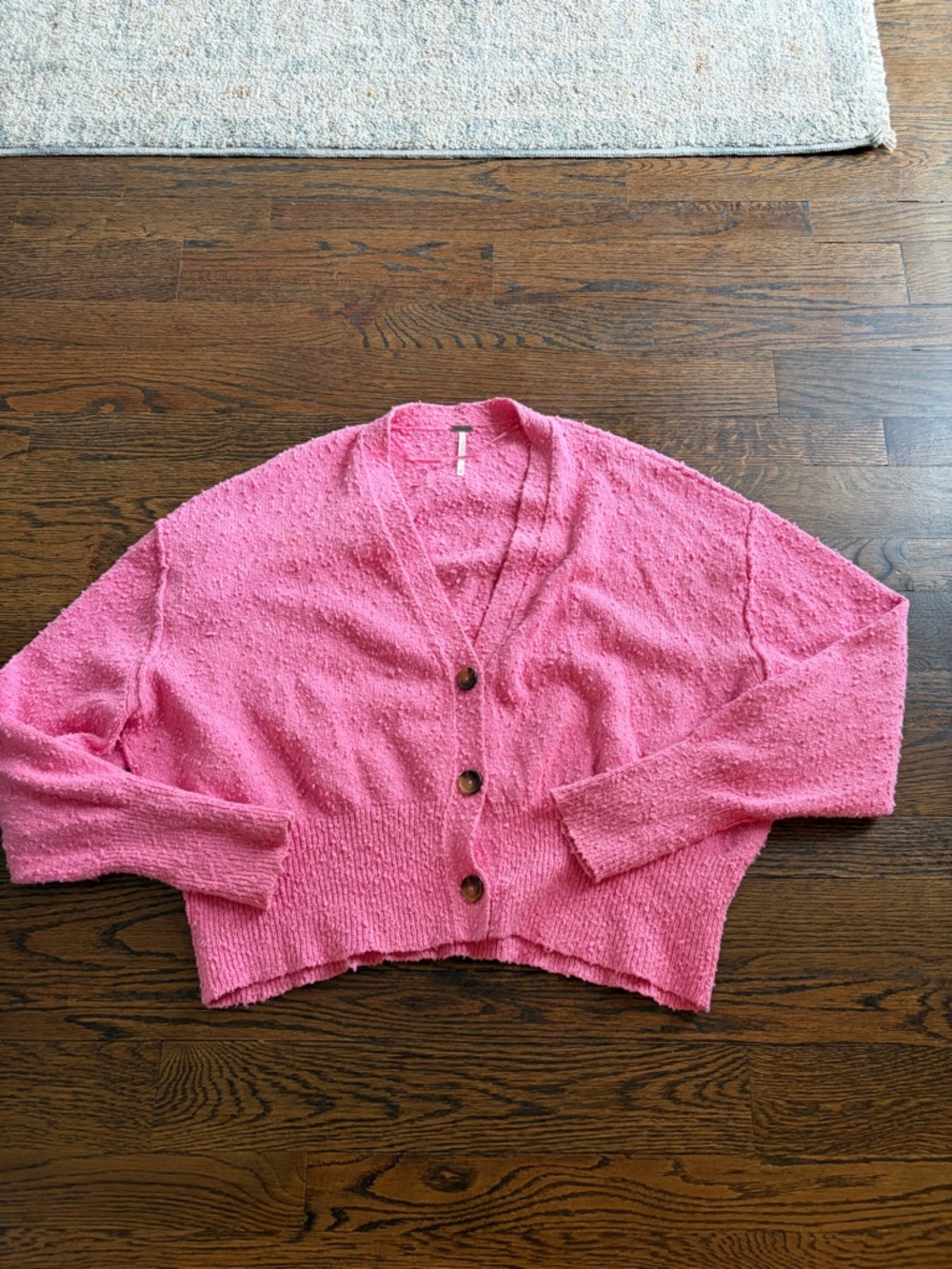 Free People Bubblegum Pink Button-Front V-Neck lightweight Cardigan